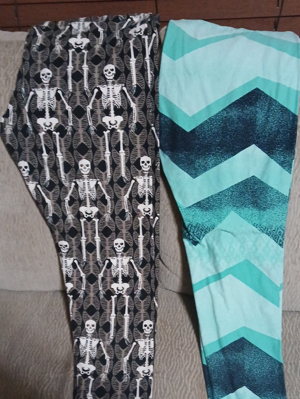 LuLaRoe Leggings Duo — Black Skeleton Print & Teal Chevron Pair